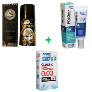 اسپری ویگا یک میلیون+ کرم پلونکس+ کاندوم30 میکرون